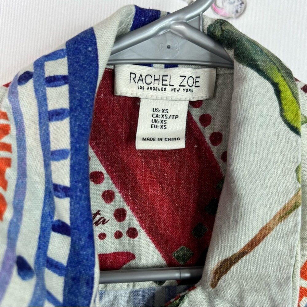 Rachel Zoe button up stamp style travel fruit food Multicolor Graphic Shirt - Picture 5 of 8
